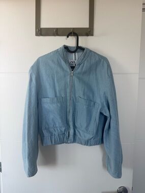 Zara Light Blue Denim Bomber Jacket